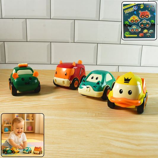 Funwoods Animal Cartoon Pull-back Toy Car - (4 Pc Set)