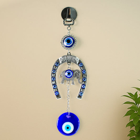 Decorative Evil Eye Hanging With Elephant And Horseshoe Motif Wind Chime (1 Pc)