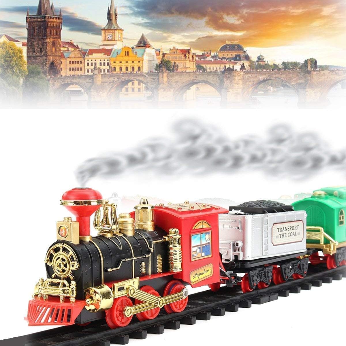 Choo Choo Classic Train Set Toy | Rechargeable Steam Train with Real Smoke, Light & Sound | Easy Track Assembly | Educational Toy for Kids, Boys & Girls