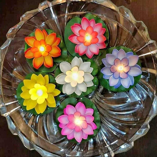 6556 Water Floating Smokeless Candles Lotus Flowers Sensor Led Tealight For Outdoor And Indoor Decoration - Pack Of 6 Candle Candle (Pack Of 6)