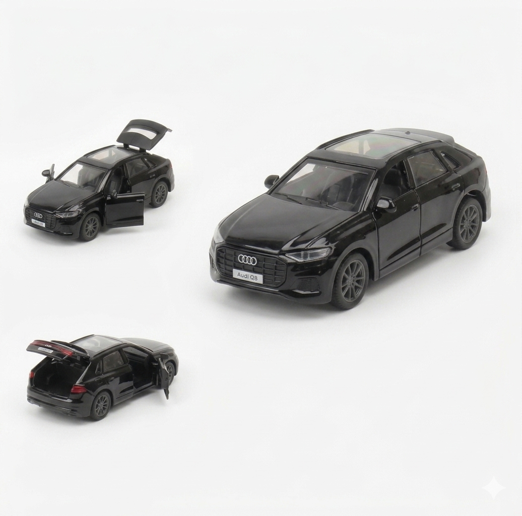 1:36 Scale Alloy Audi Q8 Die-Cast Metal Toy Car with Light & Sound Effects - Collectible Pull Back Action Model Vehicle | Pack of 1 | Store Pickup Only