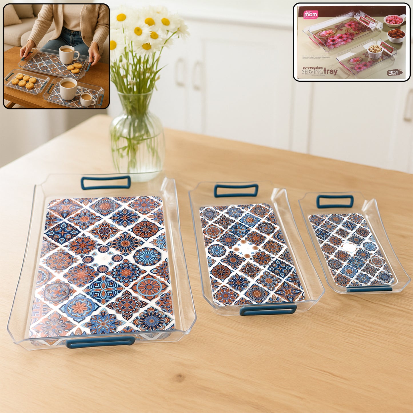 Supermom 3-piece Multipurpose Serving Tray - (3 Pc Set)