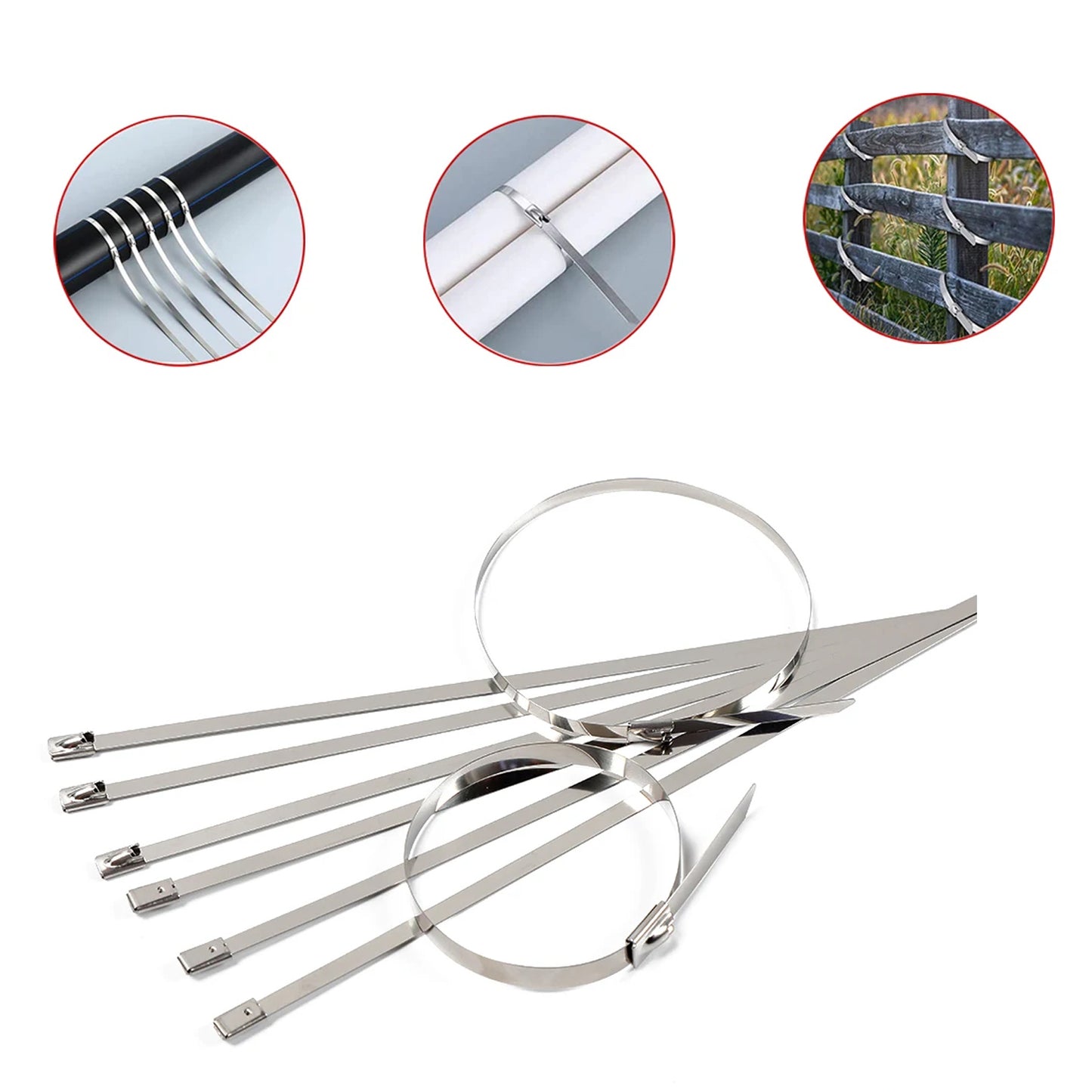 Stainless Steel Cable Tie Used For Solar Industrial And Home Improvement Multipurpose High Strength Self-locking Zip Ties Multi-purpose Tie Portable Rustproof 100pcs Wide Application Zip Tie Set For Building ( 4.6x200mm 4.6x100mm 100 Pcs Set)