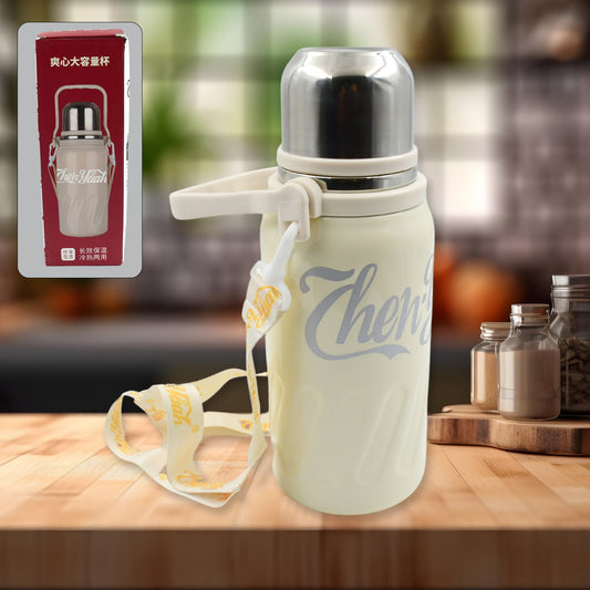 13040 Stainless Steel Vacuum Insulated Water Bottle Leak Proof Flask For Tea Coffee Reusable Water Bottle With Hanging Strap Bottle For Hot Cold Drinks Wide Mouth Water Flask (900 Ml)