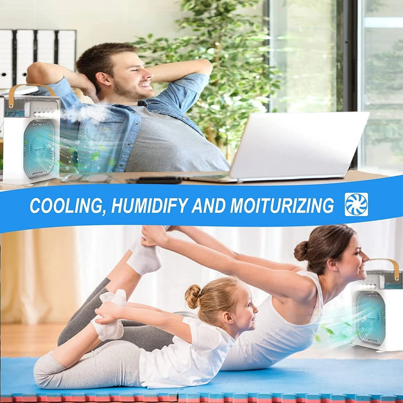3-in-1 Portable Desktop Air Cooler – High-Speed Cooling Fan, Mist Humidifier & LED Night Light with 600ML Water Tank