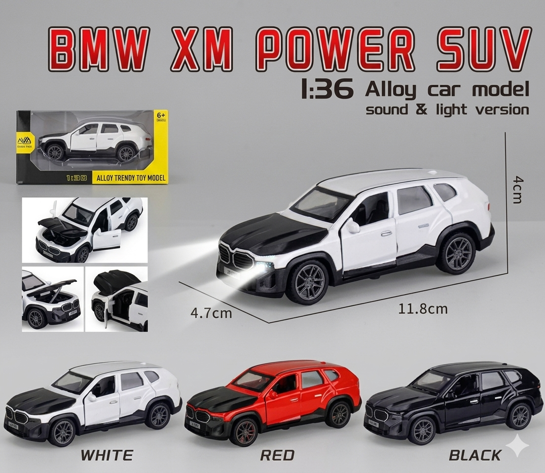 Exclusive Miniature Power SUV 1:36 Metal Diecast Model with Lights & Sound and Pullback | Pack of 1 - Store Pickup Only