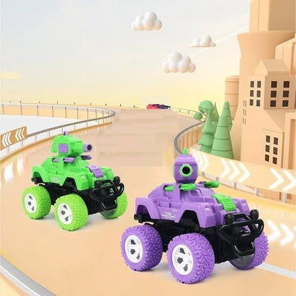 Hi-Tech Monster Tank Launcher Car Truck Friction Powered Cars Toy Monster Toys for Boys 3-7 Years Old 360 Degree Stunt 4wd Push go Truck for Toddlers Kids Gift