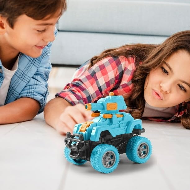 Hi-Tech Monster Tank Launcher Car Truck Friction Powered Cars Toy Monster Toys for Boys 3-7 Years Old 360 Degree Stunt 4wd Push go Truck for Toddlers Kids Gift