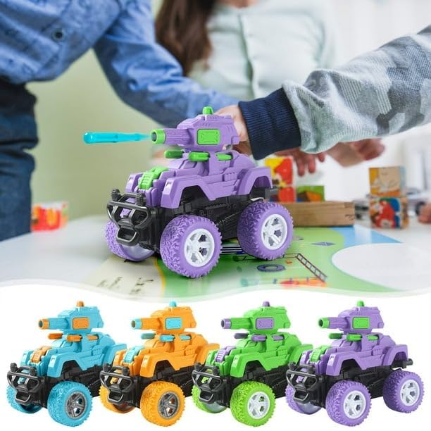 Hi-Tech Monster Tank Launcher Car Truck Friction Powered Cars Toy Monster Toys for Boys 3-7 Years Old 360 Degree Stunt 4wd Push go Truck for Toddlers Kids Gift