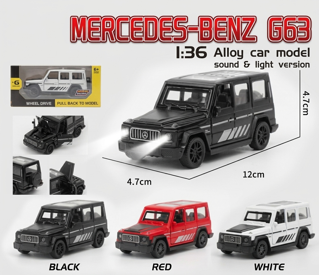 Miniature Mercedes-Benz G63 Die-Cast Toy Car with Sound & Light - Assorted Colours | Pack of 1 | Store Pickup Only