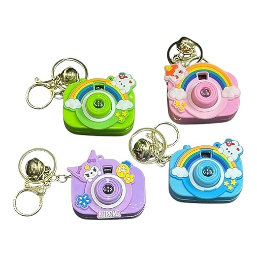 Mini Projector Camera Keychain | Kawaii Style Toy with Light & Bell | Cute Cartoon Accessory for Kids Bags | Rainbow Cloud Design | Perfect for School Bags, Pouches & Gifting