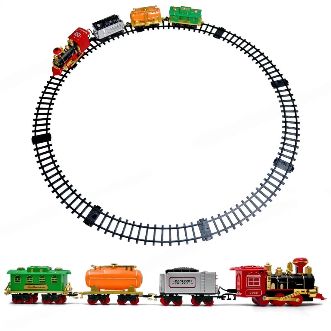 Choo Choo Classic Train Set Toy | Rechargeable Steam Train with Real Smoke, Light & Sound | Easy Track Assembly | Educational Toy for Kids, Boys & Girls