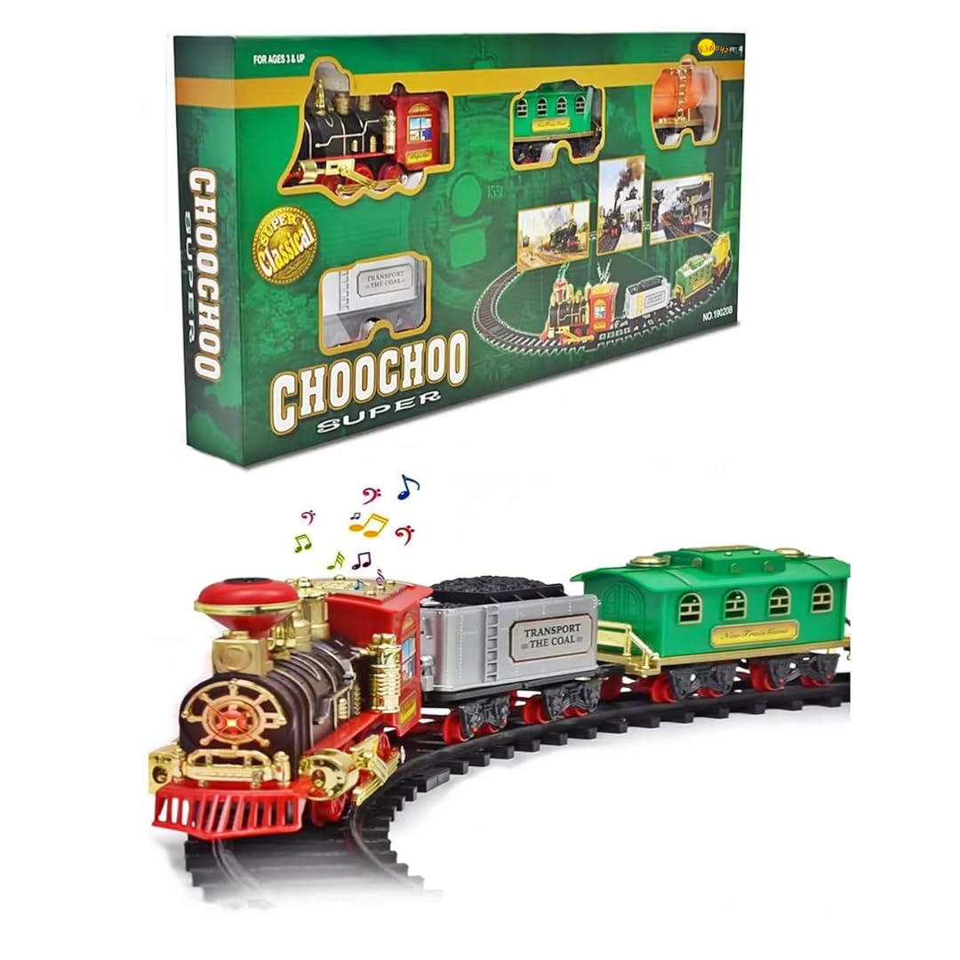 Choo Choo Classic Train Set Toy | Rechargeable Steam Train with Real Smoke, Light & Sound | Easy Track Assembly | Educational Toy for Kids, Boys & Girls