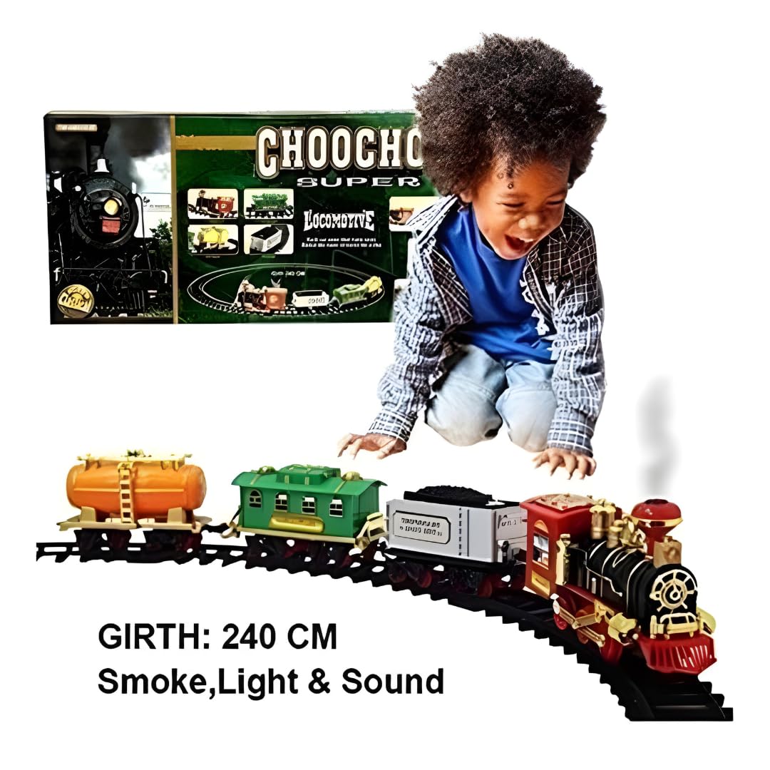 Choo Choo Classic Train Set Toy | Rechargeable Steam Train with Real Smoke, Light & Sound | Easy Track Assembly | Educational Toy for Kids, Boys & Girls
