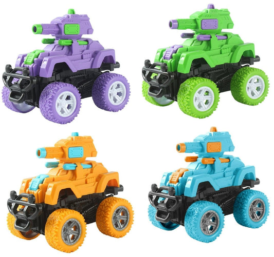 Hi-Tech Monster Tank Launcher Car Truck Friction Powered Cars Toy Monster Toys for Boys 3-7 Years Old 360 Degree Stunt 4wd Push go Truck for Toddlers Kids Gift