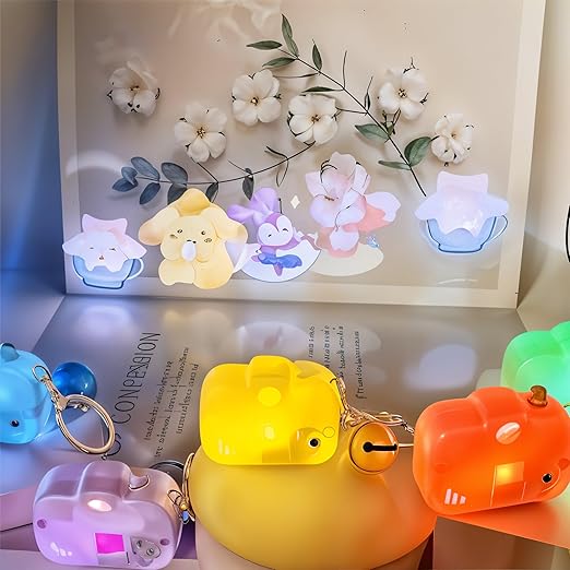 Mini Projector Camera Keychain | Kawaii Style Toy with Light & Bell | Cute Cartoon Accessory for Kids Bags | Rainbow Cloud Design | Perfect for School Bags, Pouches & Gifting