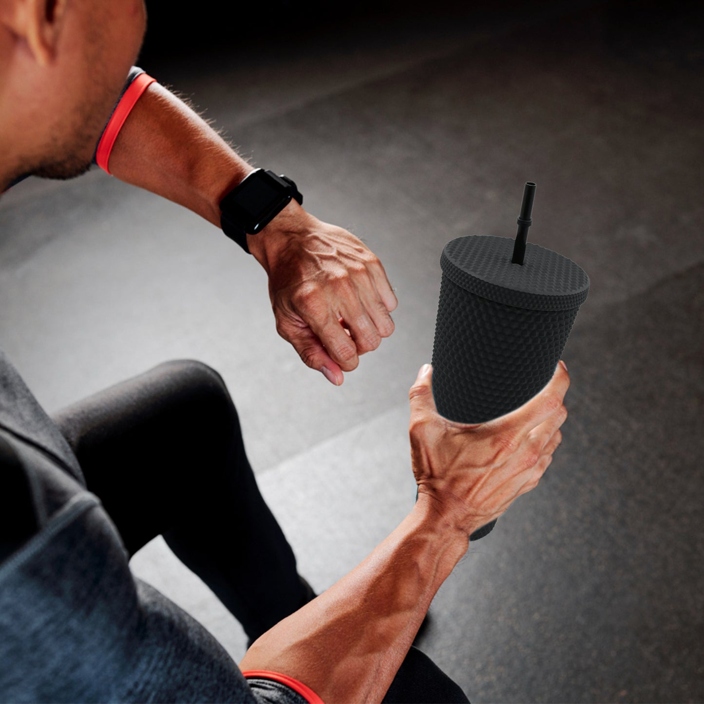0304 Cup With Straw Reusable Matte Studded Tumbler With Leak Proof Lid Water Cup Travel Mug Coffee Ice Water Bottle Double Walled Insulated Tumbler Bpa Free (1 Pc)
