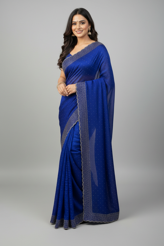 Luxe Space Silk Wedding Saree – Intricate Jarkhan Hand-Work & Scalloped Borders with Designer Blouse
