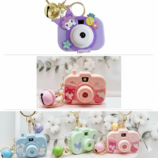 Mini Projector Camera Keychain | Kawaii Style Toy with Light & Bell | Cute Cartoon Accessory for Kids Bags | Rainbow Cloud Design | Perfect for School Bags, Pouches & Gifting