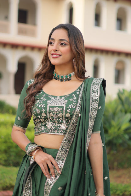 Vichitra Silk Thread Embroidered Lehenga With Dupatta