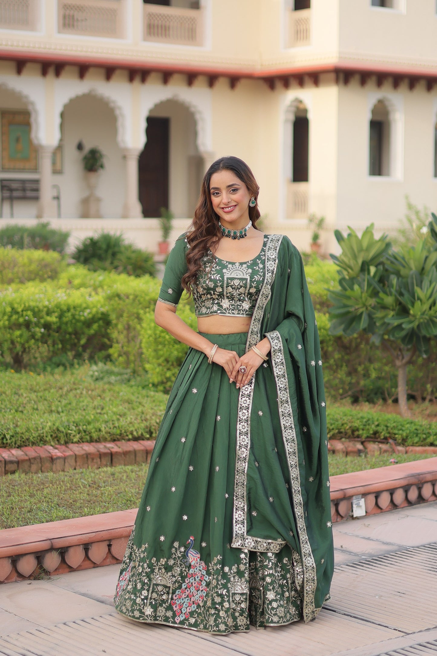 Vichitra Silk Thread Embroidered Lehenga With Dupatta