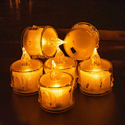 12 Pcs Flameless And Smokeless Decorative Acrylic Candles Transparent Led Tea Light Candle For Gifting House Diwali Christmas Festival Events Decor Candles