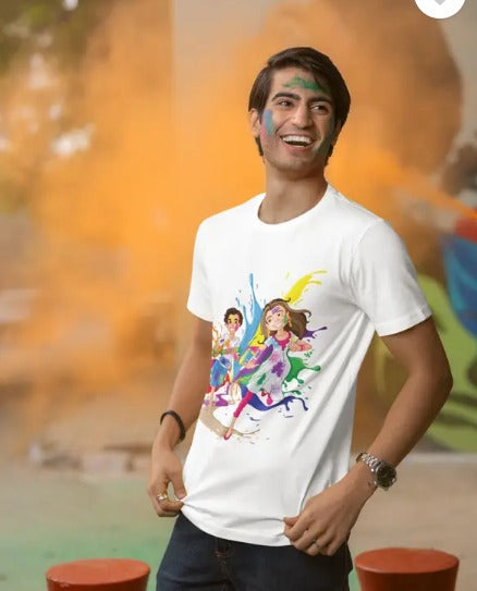 HOLI SPECIAL WHITE PRINTED T-SHIRT
