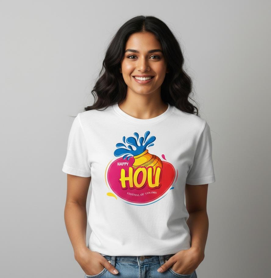 HOLI SPECIAL WHITE PRINTED T-SHIRT