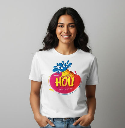HOLI SPECIAL WHITE PRINTED T-SHIRT