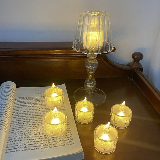 12 Pcs Flameless And Smokeless Decorative Acrylic Candles Transparent Led Tea Light Candle For Gifting House Diwali Christmas Festival Events Decor Candles