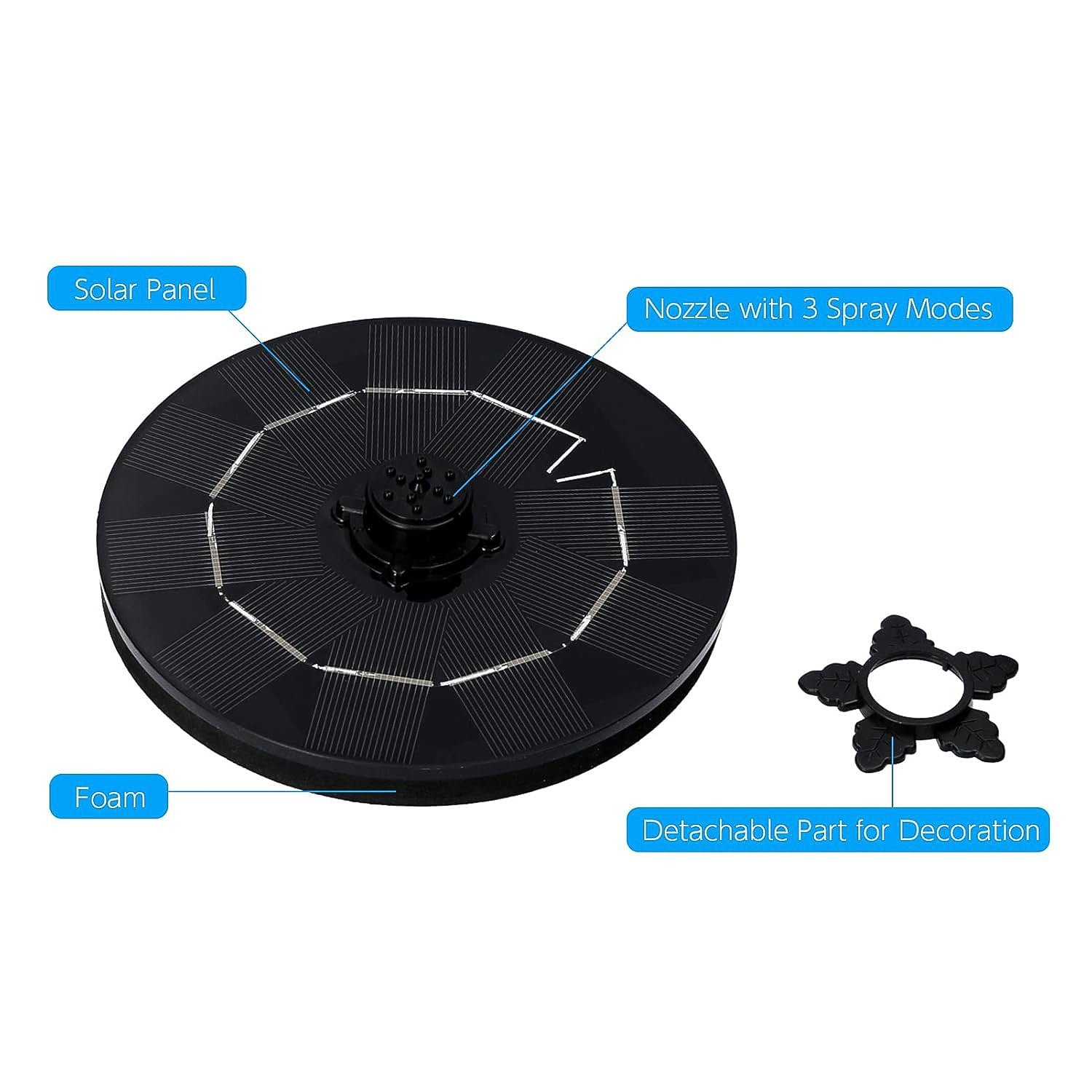 Fast Fountain By Pocket Hose - Solar-powered - Instantly Adds A Water Feature Virtually Anywhere - 5 Spray Modes - No Installation Or Batteries Required - Great For Bird Baths Pools Pond  More (1 Pc)