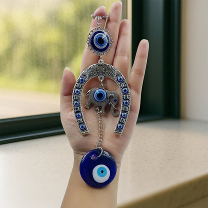 Decorative Evil Eye Hanging With Elephant And Horseshoe Motif  Wind Chime (1 Pc)