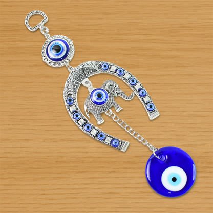 Decorative Evil Eye Hanging With Elephant And Horseshoe Motif  Wind Chime (1 Pc)