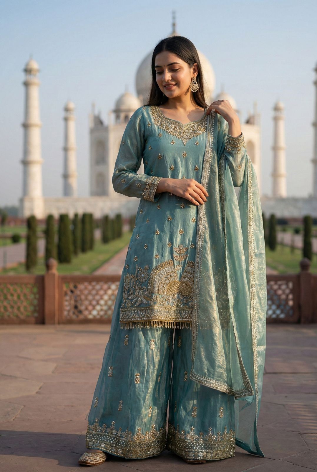 Pure Fendy Silk With Heavy Embroidery Sequence Work Top-Bottom And Dupatta Set Fully Stitched Ready To Wear