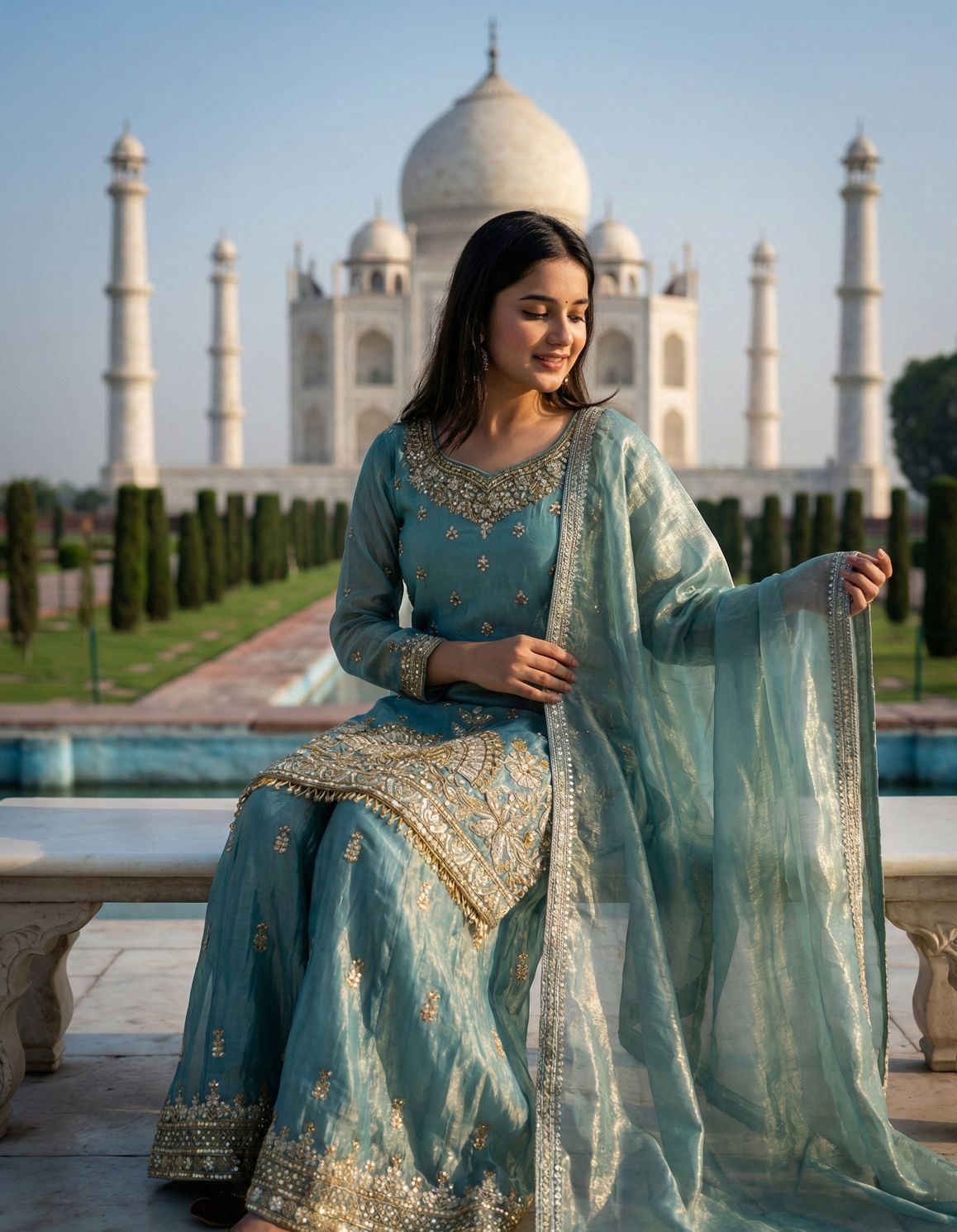Pure Fendy Silk With Heavy Embroidery Sequence Work Top-Bottom And Dupatta Set Fully Stitched Ready To Wear
