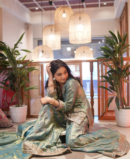 Pure Fendy Silk With Heavy Embroidery Sequence Work Top-Bottom And Dupatta Set Fully Stitched Ready To Wear