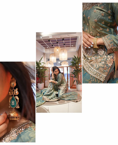 Pure Fendy Silk With Heavy Embroidery Sequence Work Top-Bottom And Dupatta Set Fully Stitched Ready To Wear