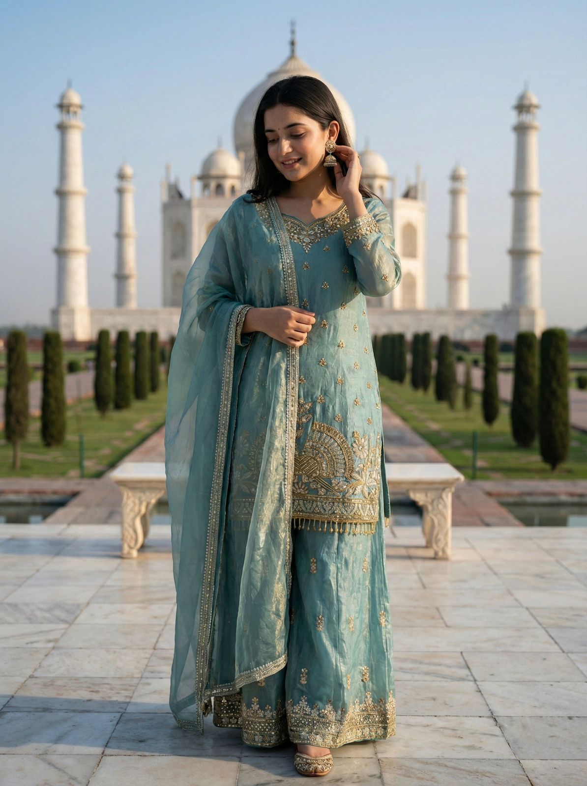 Pure Fendy Silk With Heavy Embroidery Sequence Work Top-Bottom And Dupatta Set Fully Stitched Ready To Wear