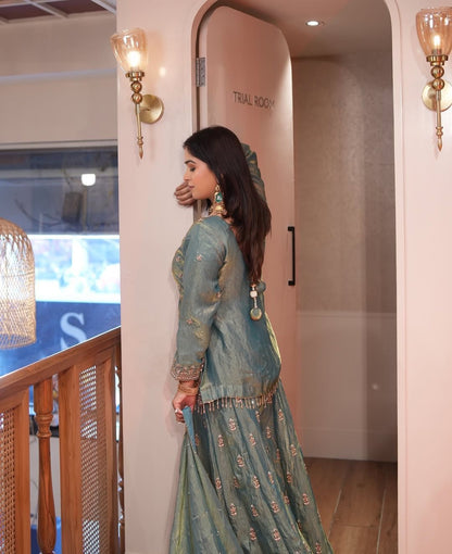 Pure Fendy Silk With Heavy Embroidery Sequence Work Top-Bottom And Dupatta Set Fully Stitched Ready To Wear