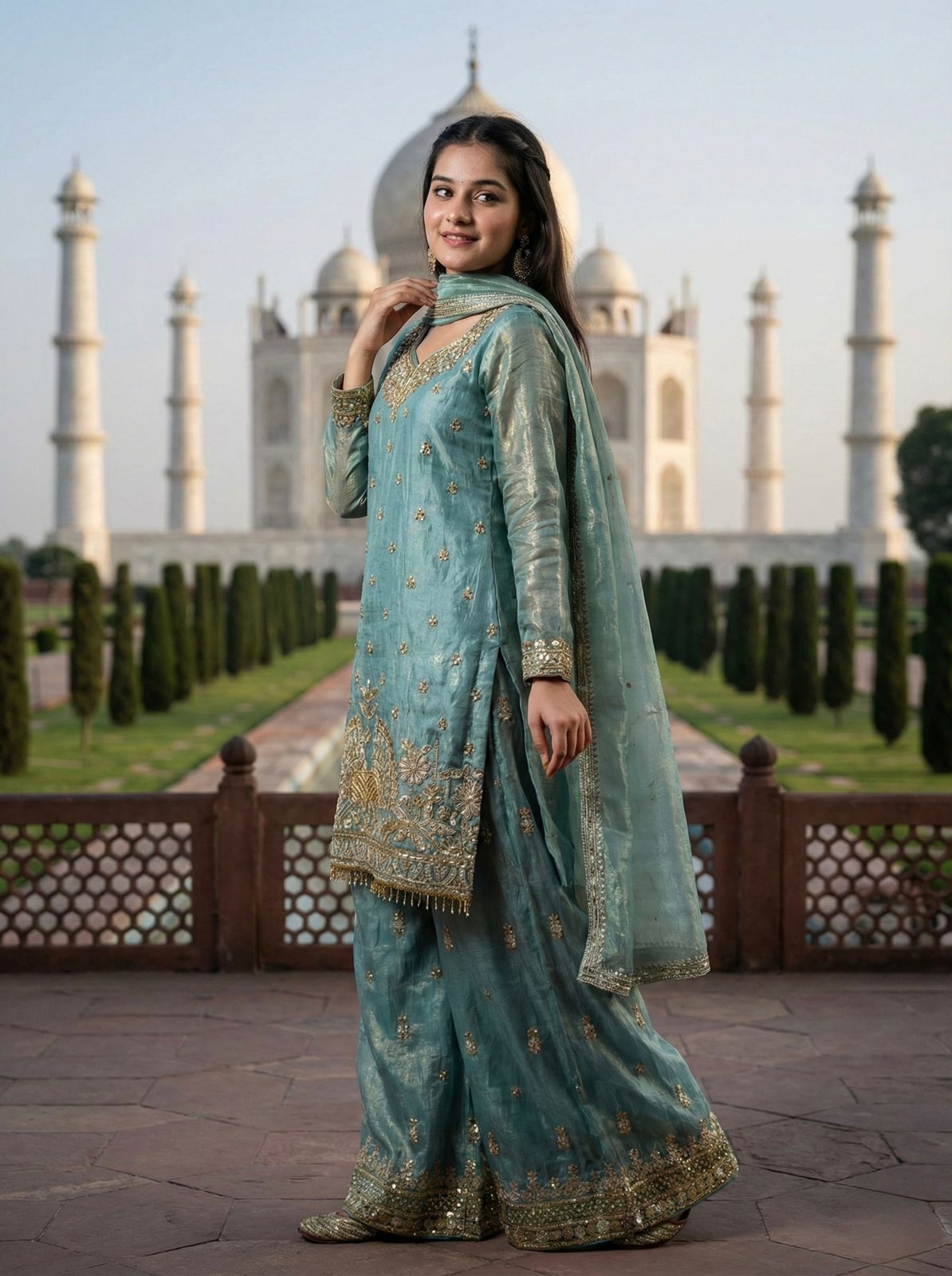 Pure Fendy Silk With Heavy Embroidery Sequence Work Top-Bottom And Dupatta Set Fully Stitched Ready To Wear