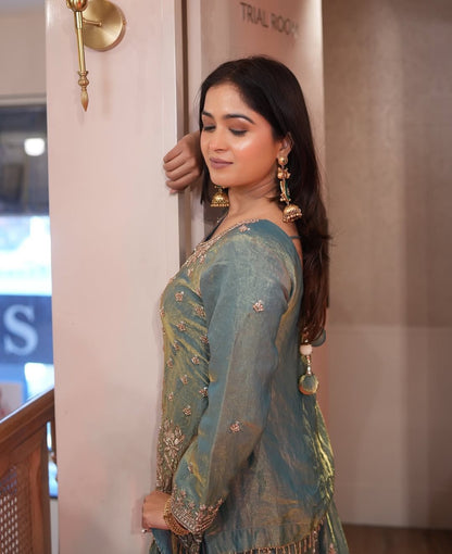 Pure Fendy Silk With Heavy Embroidery Sequence Work Top-Bottom And Dupatta Set Fully Stitched Ready To Wear