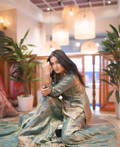 Pure Fendy Silk With Heavy Embroidery Sequence Work Top-Bottom And Dupatta Set Fully Stitched Ready To Wear