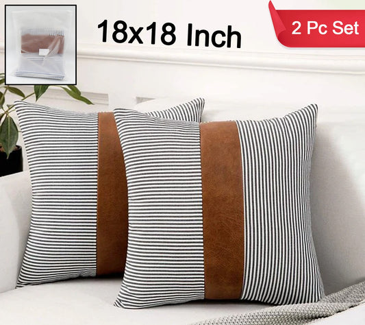 Pillow Covers Leather  Cotton Cushion Covers (16  16 Inch  1 Pair  2 Pc)