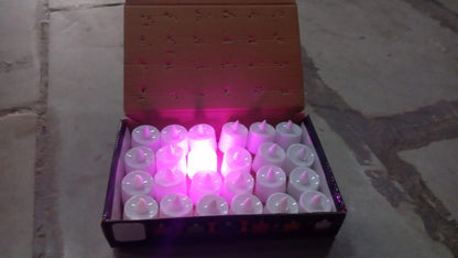 6632 Pink Flameless Led Tealights Smokeless Plastic Decorative Candles - Led Tea Light Candle For Home Decoration (Pack Of 24)