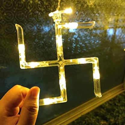 8320 Swastik Om Curtain Decorative Lights String Lights With 12 Hanging Props138 Led Diwali Decoration Items For Home Decor Night Light Room Lights For Bedroom Balcony Decor.
