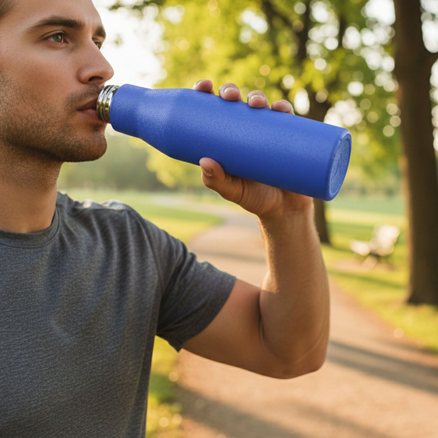 Classic Stainless Steel Water Bottle Blue Color (1000 Ml 1 Piece)