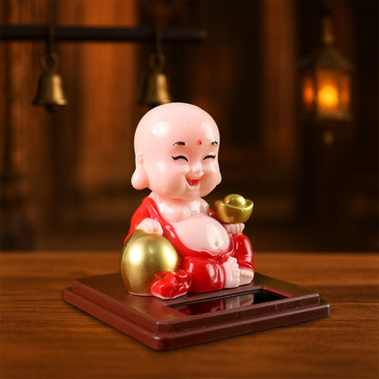 Solar Power Moving Head Buddha Statue Car Ornament (1 Pc  Mix Color)