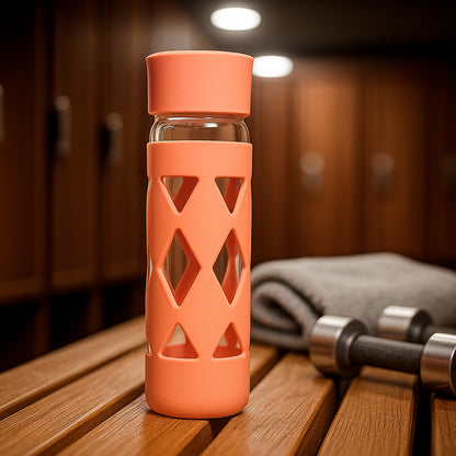 Glass Water Bottle With Protective Sleeve - (1 Pc  480 Ml)