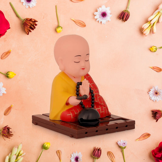 Red Solar Powered Sitting Buddha Statue (1 Pc  Medium)
