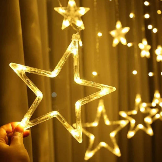 1253 12 Stars Curtain String Lights Window Curtain Lights With 8 Flashing Modes Decoration For Festivals